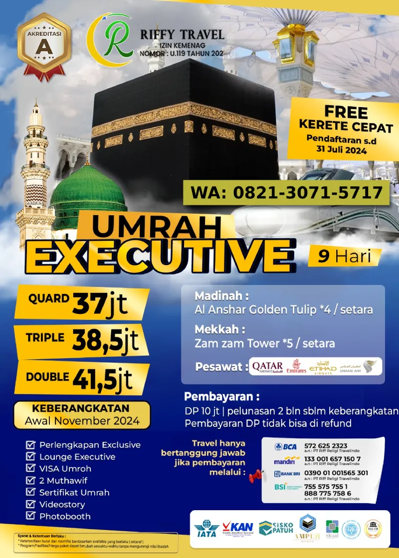 Paket Umroh Executive 9 Hari November 2024